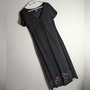 Rare Embroidered Vintage Laura Ashley Dress 100% Silk Black Flowers